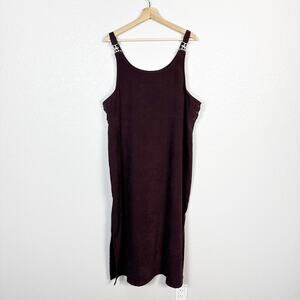 Cassini 90s Y2K Vintage Bib Overall Pinafore Maxi Dress Dark Maroon Plus Size 1X